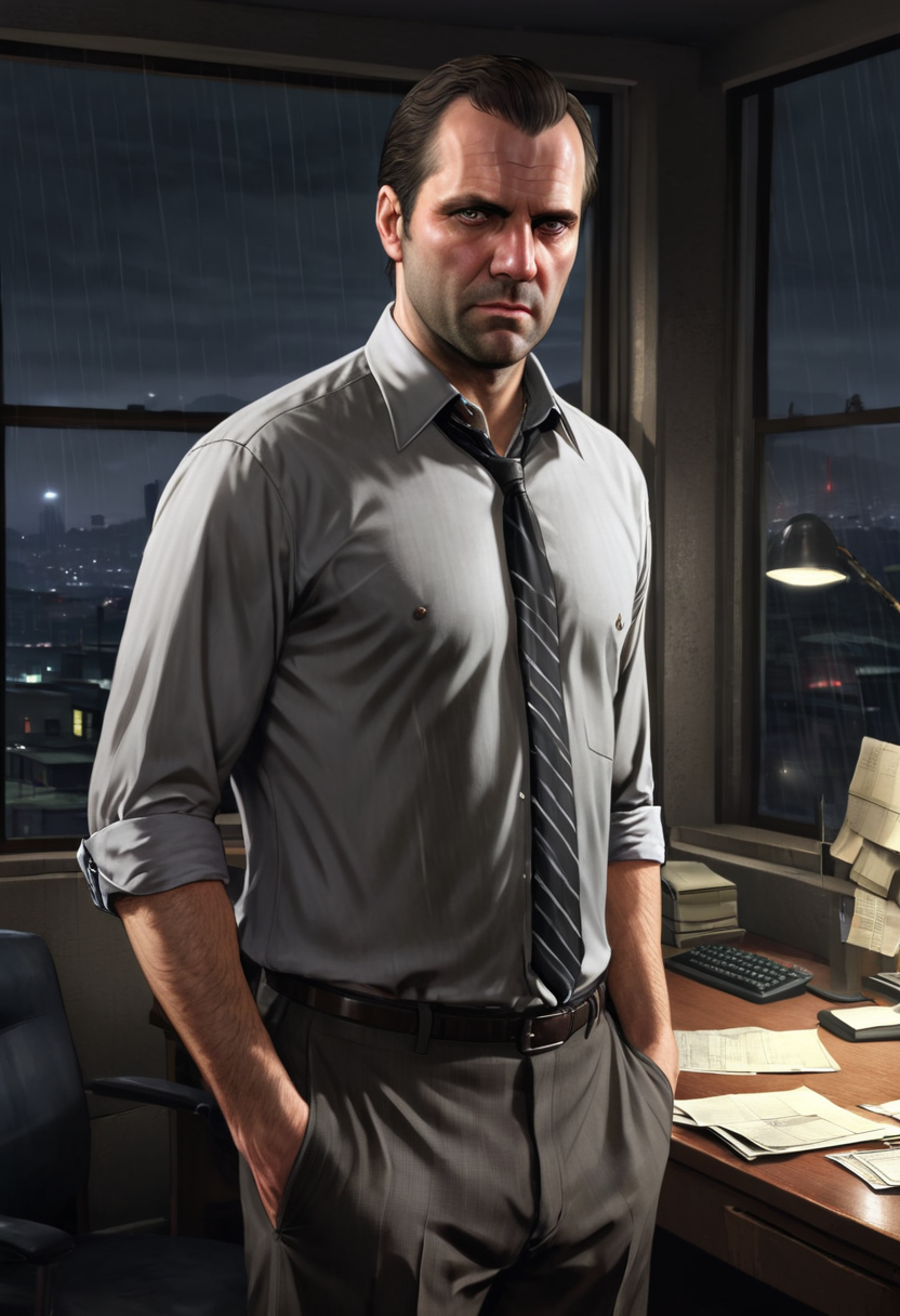 Detective corrupto en ambiente nocturno