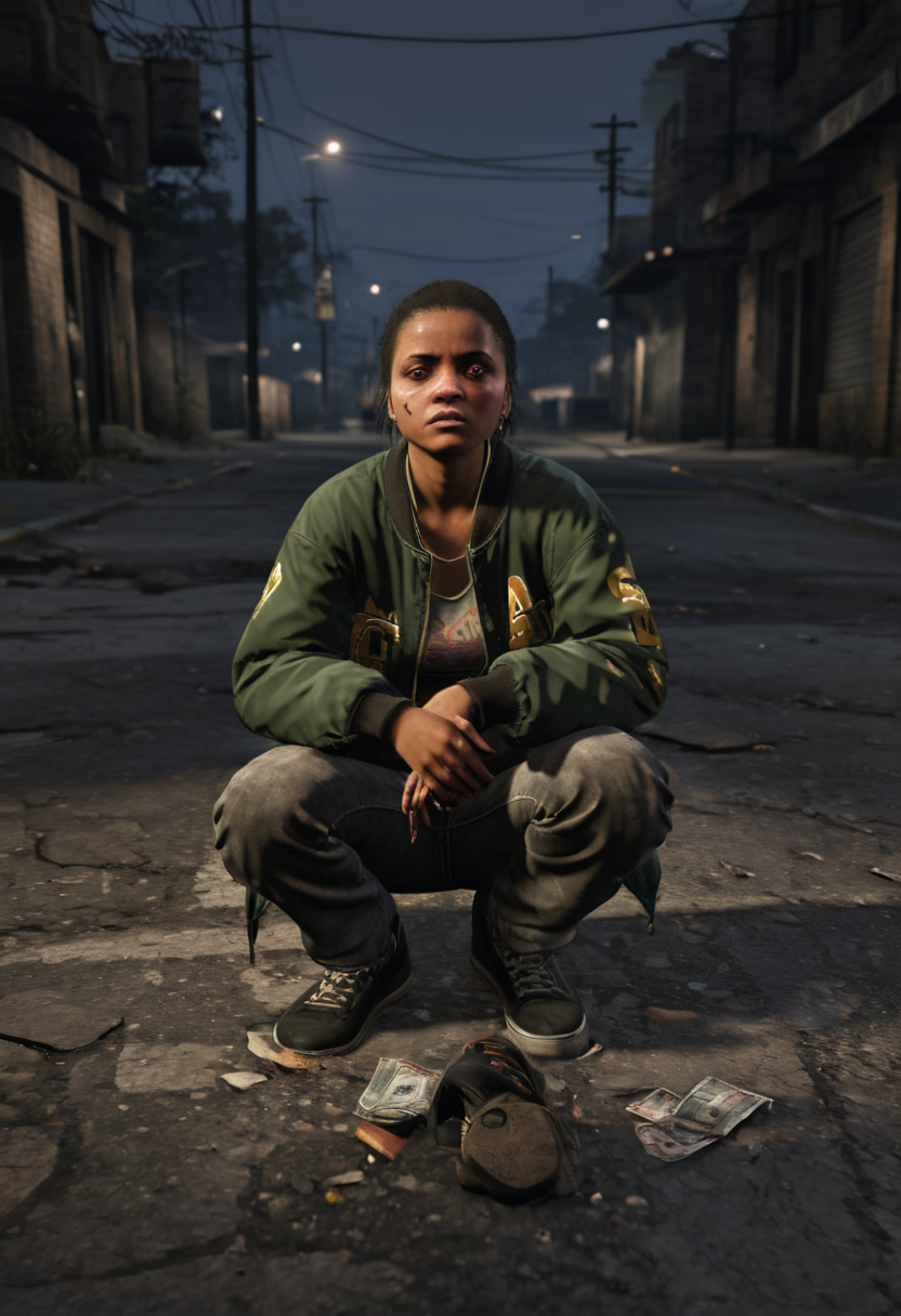 Mujer adicta en entorno urbano degradado